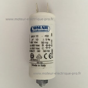 Condensateur 10 µf 450 V à cosses de marque COMAR