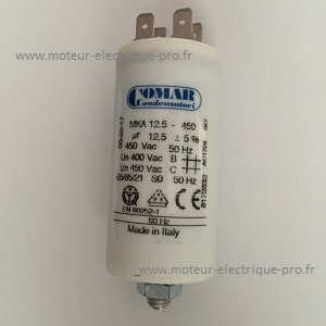Condensateur 12.5 µf permanent 450 V sur www.moteur-electrique-pro.fr