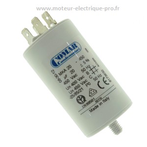 Condensateur 20uf permanent pour moteur 450 v à cosses