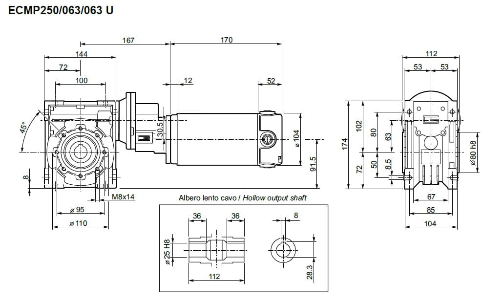 Motoréducteur ECMP Transtecno 250/063/063 350W 12V