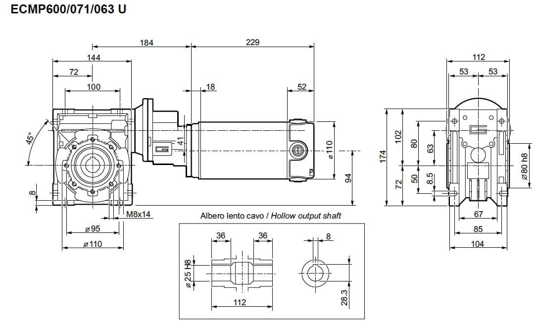 Motoréducteur 24V Transtecno ECMP600-071-063