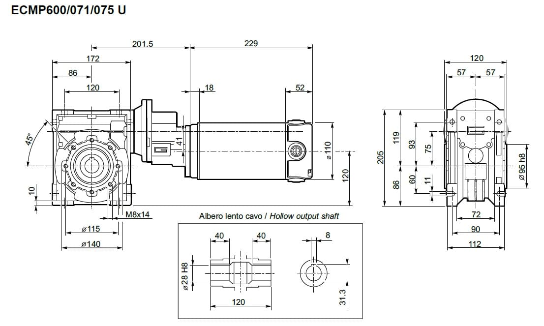 Motoreducteur 12 volts roue et vis Transtecno ECMP600/071/075 800W
