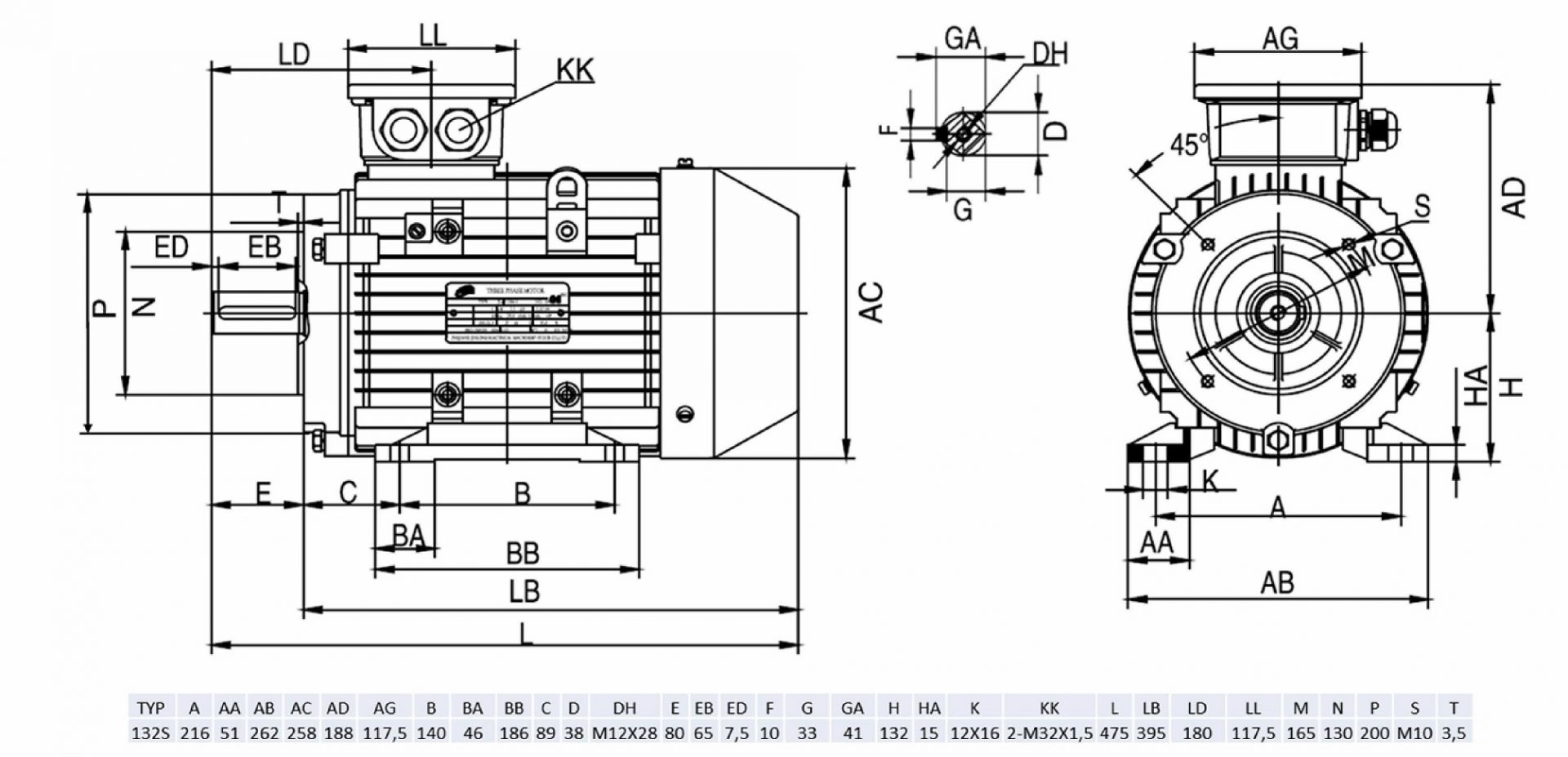 Moteur électrique type 132S plan