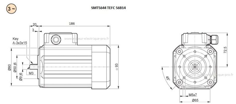 Moteur Transtecno triphasé SMT5644 TEFC IP66 0.18KW 56B14
