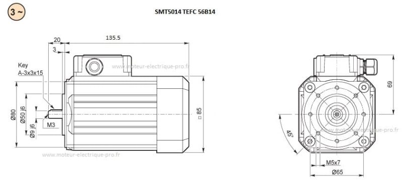 Moteur Transtecno triphasé SMT5014 TEFC IP66 0.04KW 56B14