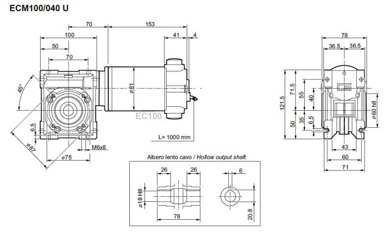 Motoréducteur Transtecno ECM100-040U Plan